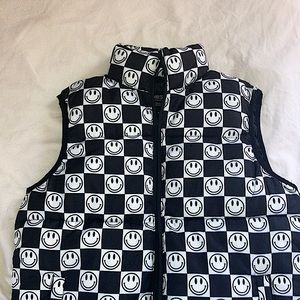 WESC Smiley Checkerboard Puffer Vest Mens Small